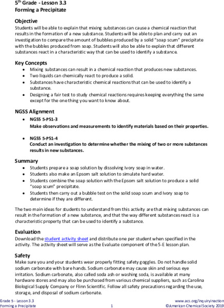 Forming a Precipitate Lesson Plan
