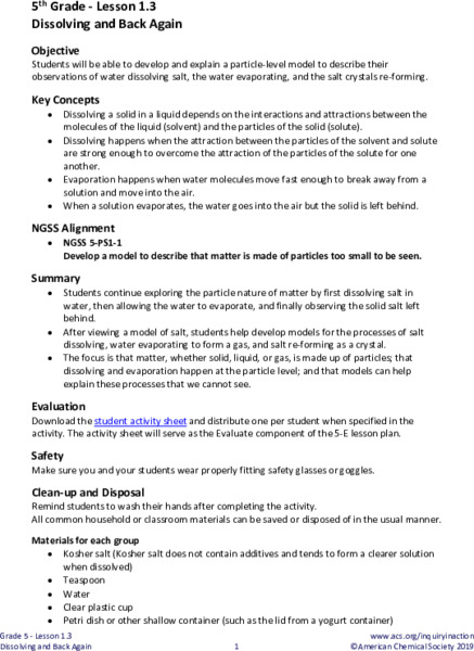 Dissolving and Back Again Lesson Plan