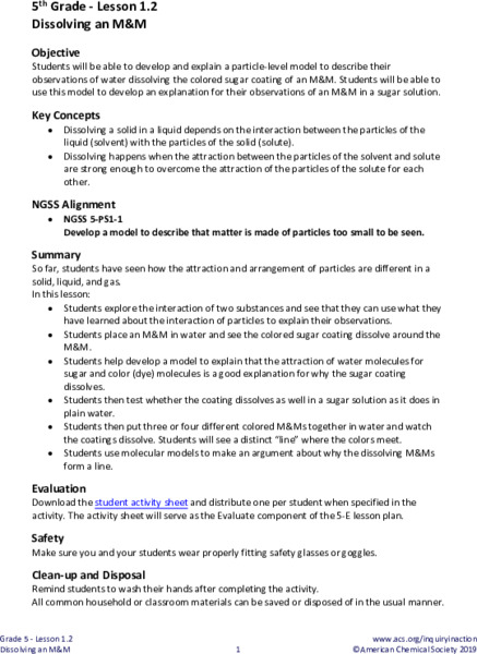 Dissolving an M&amp;M Lesson Plan