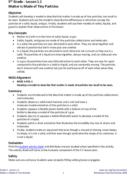 Matter Is Made of Tiny Particles Lesson Plan