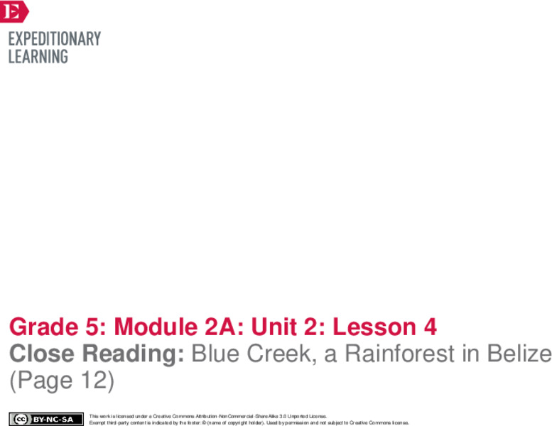 Close Reading: Blue Creek, a Rainforest in Belize (Page 12) Lesson Plan
