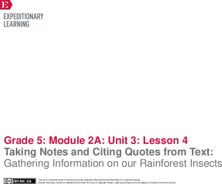 Taking Notes and Citing Quotes from Text: Gathering Information on our Rainforest Insects Lesson Plan