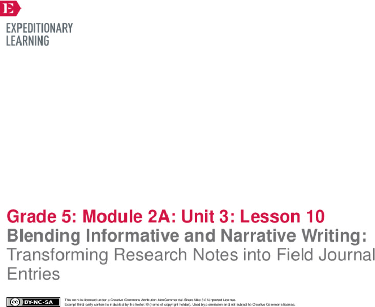 Blending Informative and Narrative Writing: Transforming Research Notes into Field Journal Entries Lesson Plan