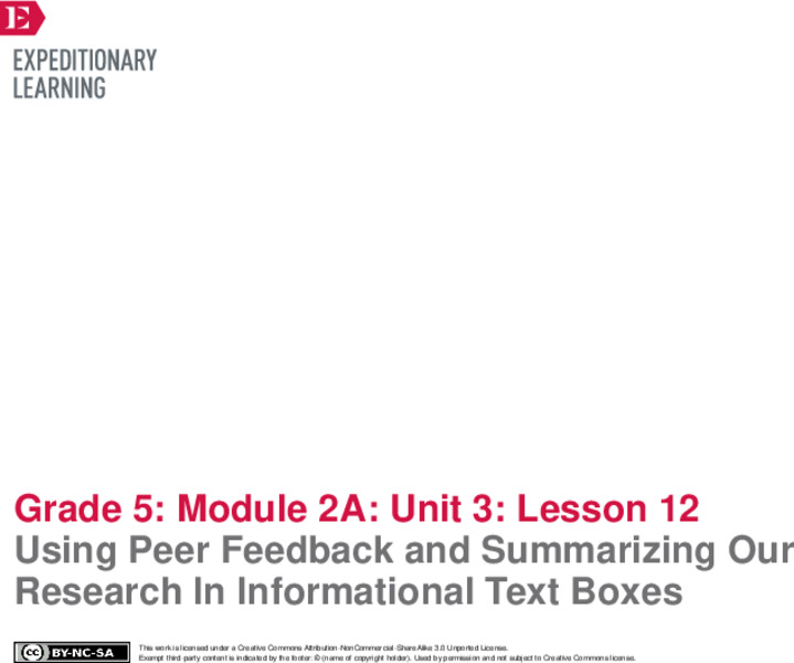 Using Peer Feedback and Summarizing Our Research In Informational Text Boxes Lesson Plan