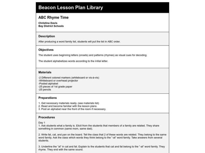 ABC Rhyme Time Lesson Plan