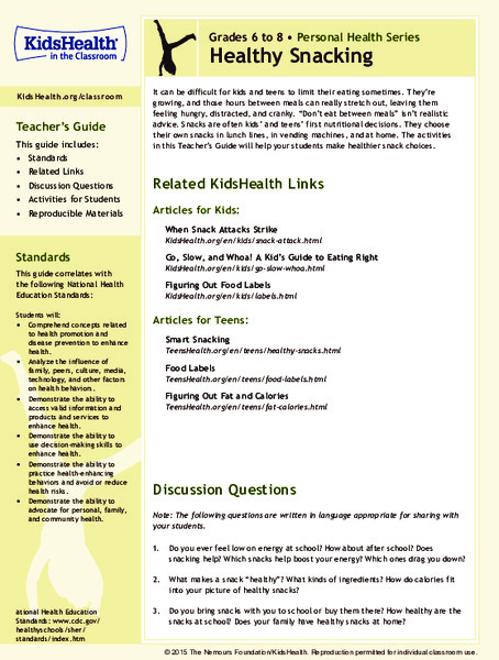 Healthy Snacking: Grades 6-8 Lesson Plan