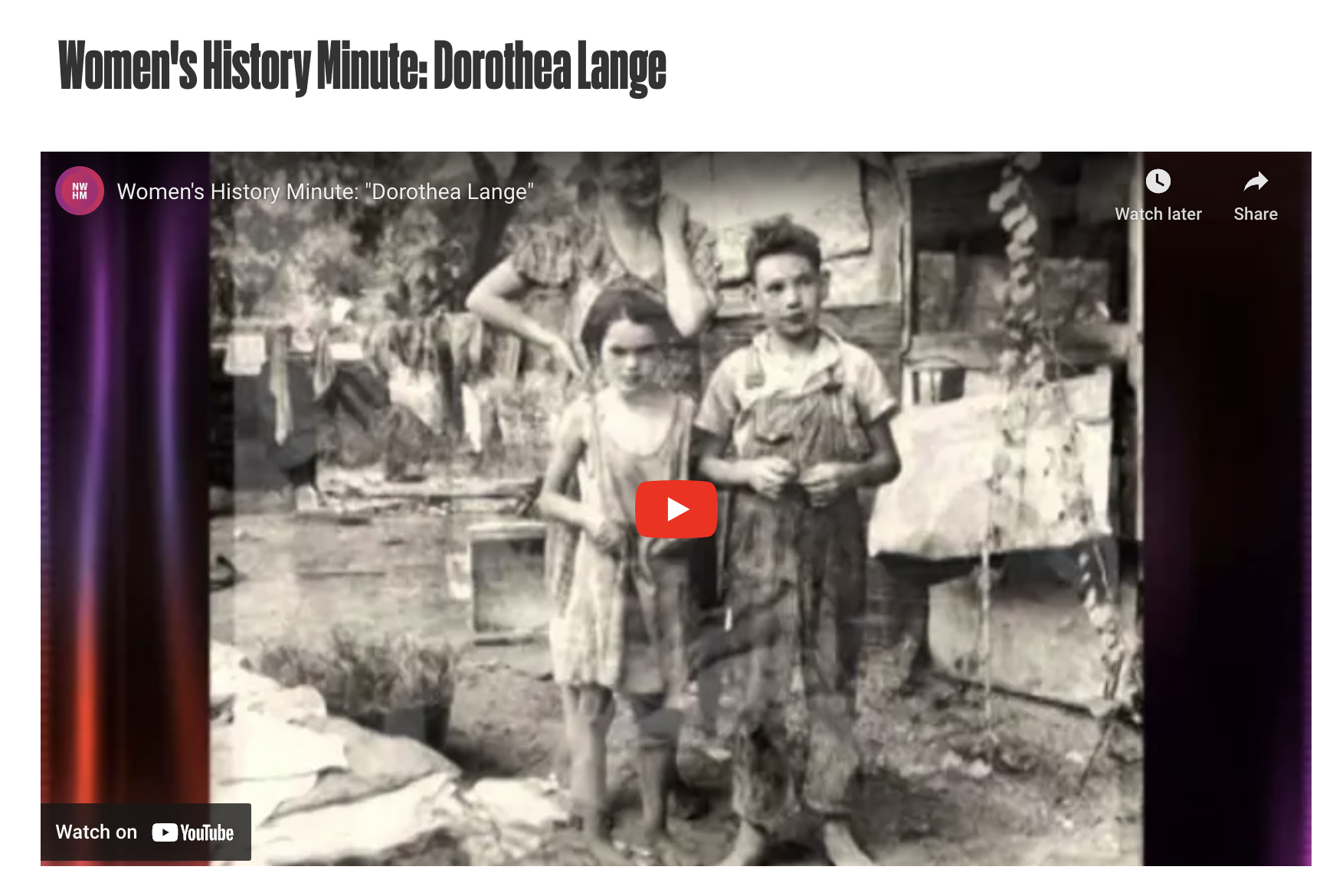 Women's History Minute: Dorothea Lange Instructional Video