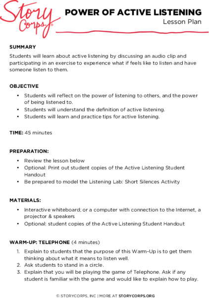 The Power of Active Listening Lesson Plan