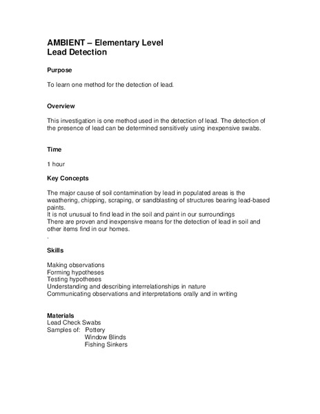Lead Detection Lesson Plan