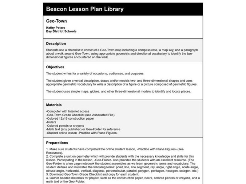 Geo-Town Lesson Plan