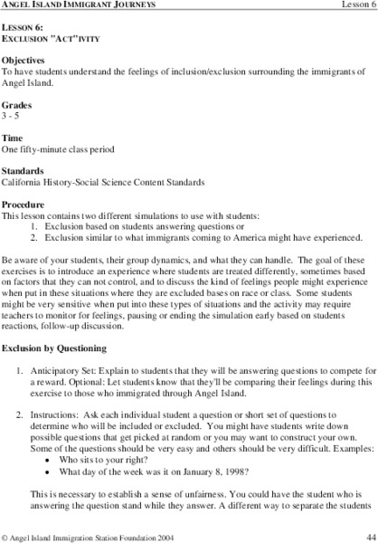 Exclusion "Act"ivity Lesson Plan