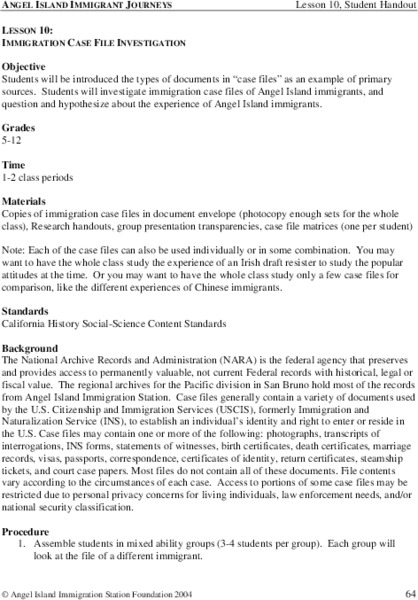 Immigration Case File Investigation Lesson Plan