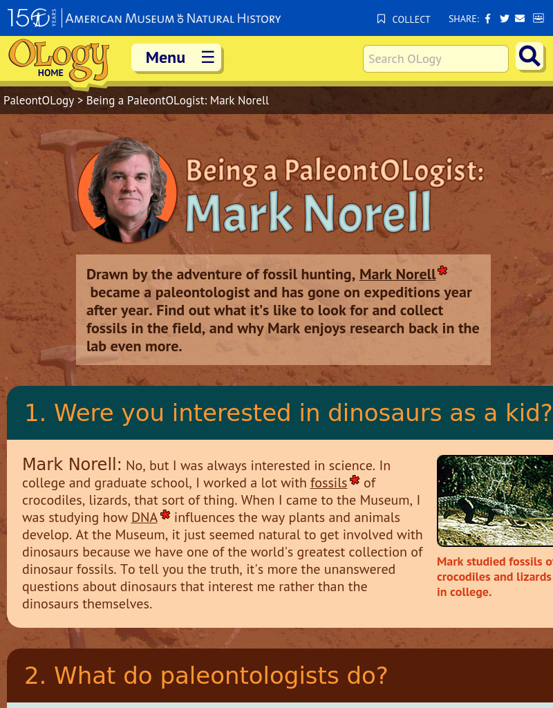 Being a Paleontologist: Mark Norell Website