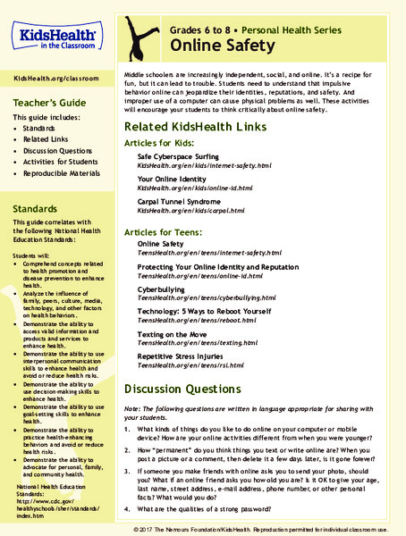 Online Safety: Grades 6-8 Lesson Plan