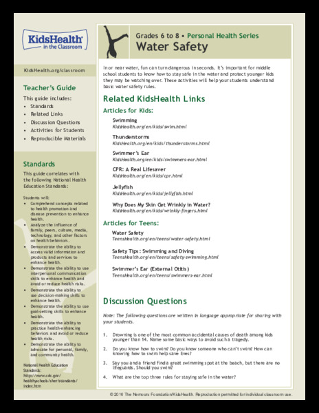 Water Safety: Grades 6-8 Lesson Plan