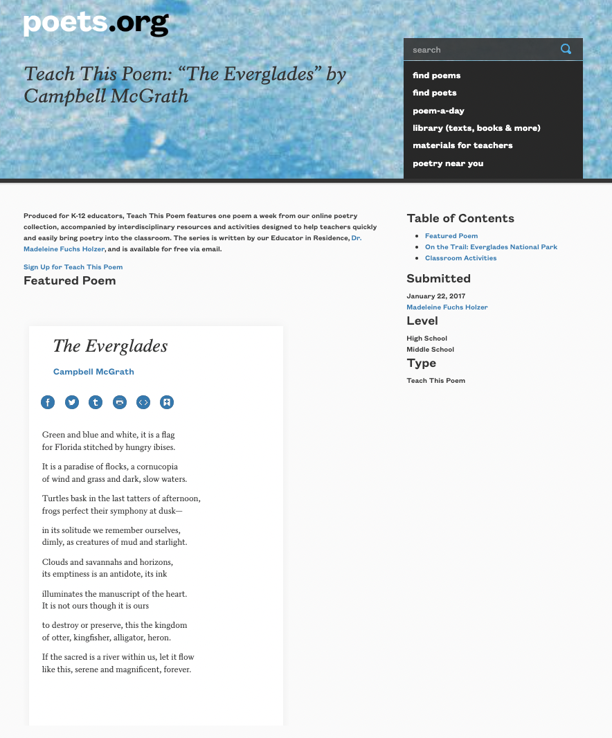 Teach This Poem: “The Everglades” by Campbell McGrath Lesson Plan