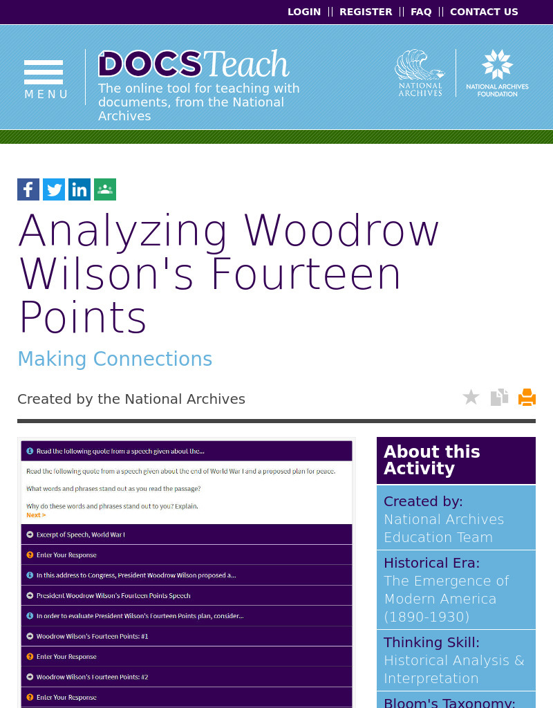 Analyzing Woodrow Wilson's Fourteen Points Interactive