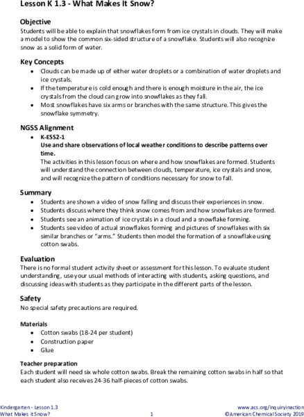 What Makes It Snow? Lesson Plan
