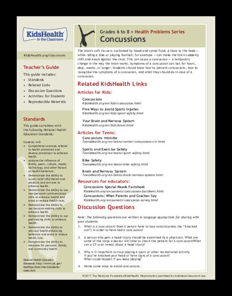 Concussions: Grades 6-8 Lesson Plan