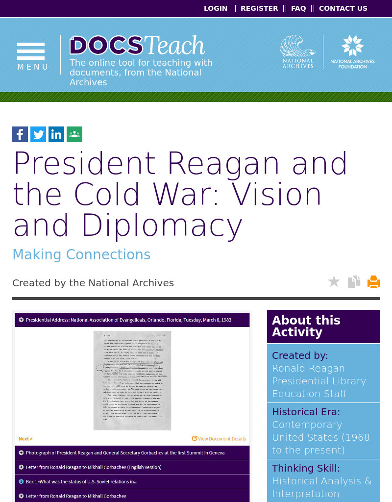 President Reagan and the Cold War: Vision and Diplomacy Interactive