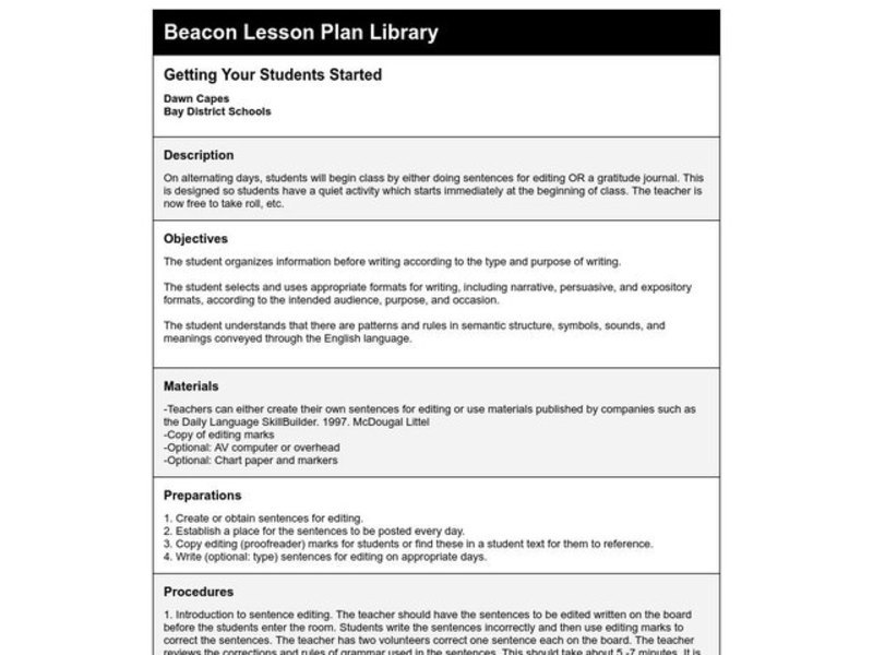 Getting Your Students Started Lesson Plan