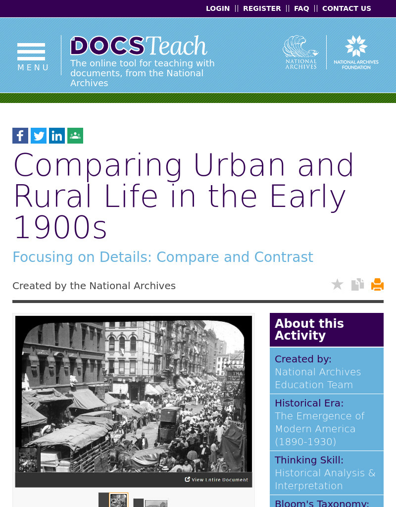 Comparing Urban and Rural Life in the Early 1900s Interactive