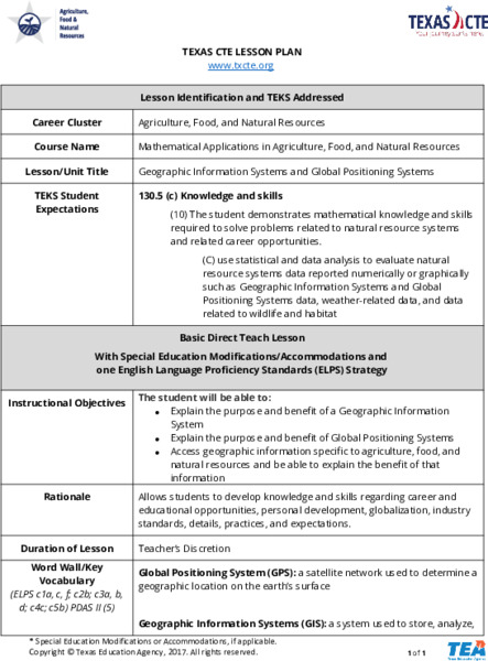GIS GPS in Agriculture Lesson Plan