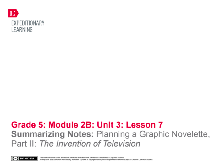 Summarizing Notes: Planning a Graphic Novelette, Part II: The Invention of Television Lesson Plan