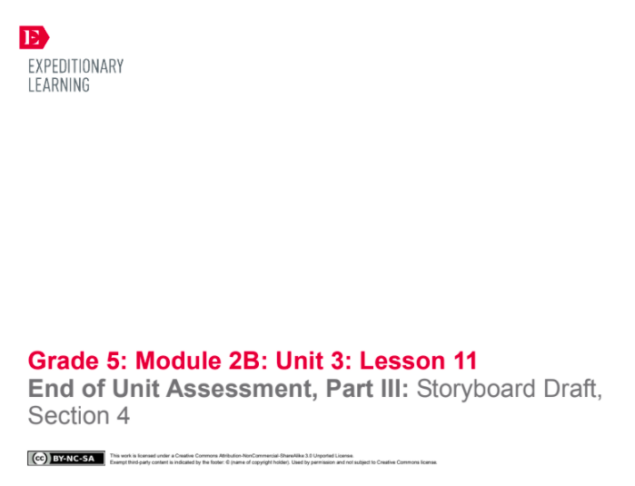 End of Unit Assessment, Part III: Storyboard Draft, Section 4 Lesson Plan