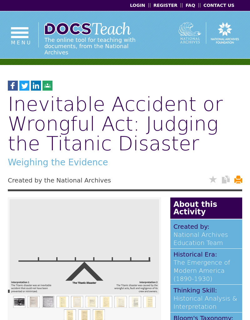 Inevitable Accident or Wrongful Act: Judging the Titanic Disaster Interactive