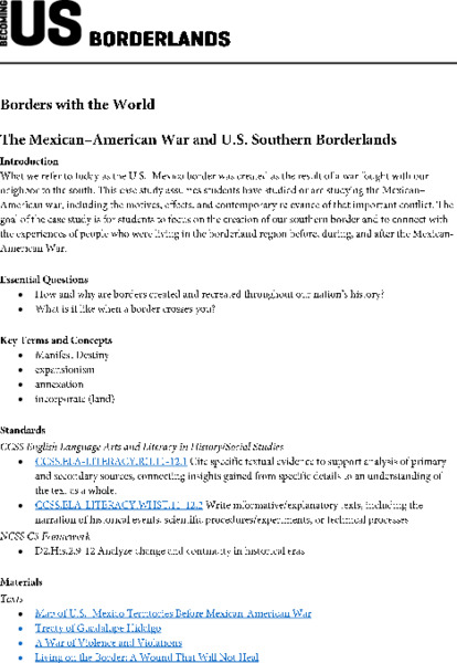 Borders with the World: Mexican-American War and U.S. Southern Borderlands Lesson Plan