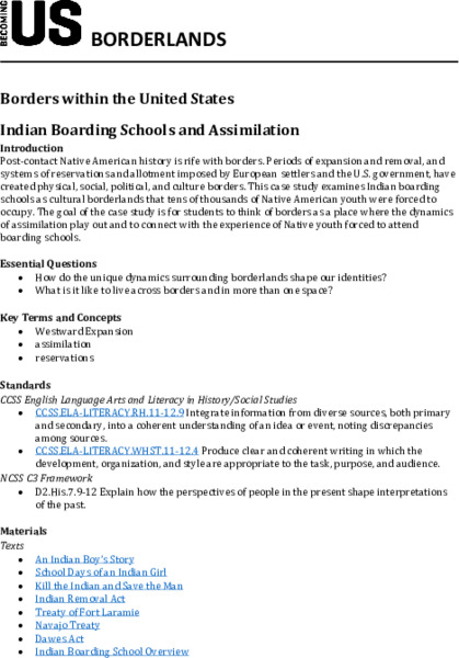 Borders within the United States: Indian Boarding Schools and Assimilation Lesson Plan