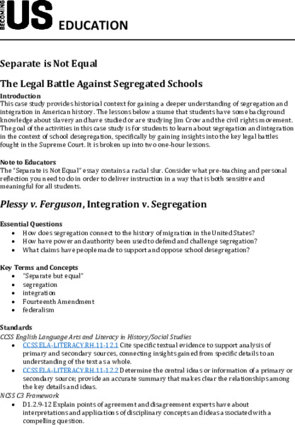 Separate is Not Equal: Fight for Desegregation Lesson Plan