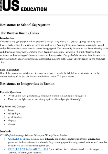 Resistance to School Desegregation: The Boston Busing Crisis Lesson Plan