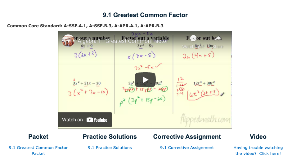 Greatest Common Factor Instructional Video