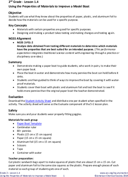 Using the Properties of Materials to Improve a Model Boat Lesson Plan