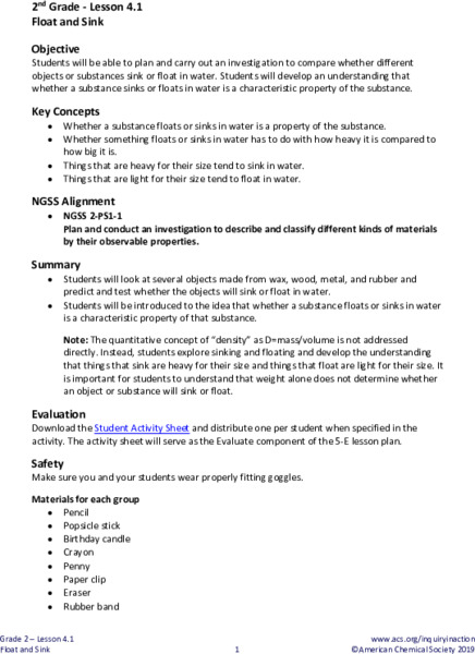 Float and Sink Lesson Plan