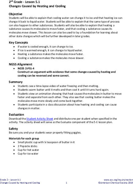 Changes Caused by Heating and Cooling Lesson Plan