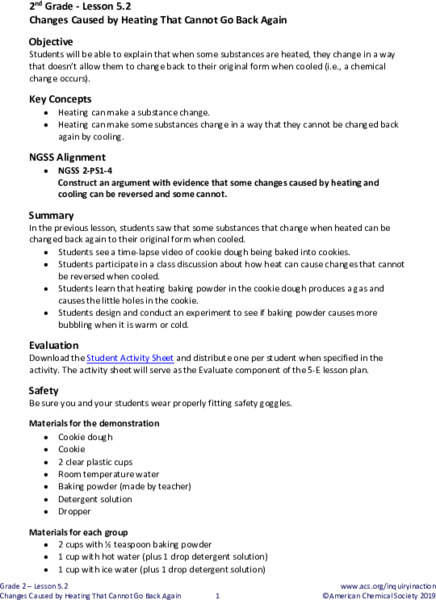 Heating Can Make a Change That Cannot Go Back Again Lesson Plan