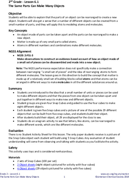 The Same Parts Can Make Many Objects Lesson Plan