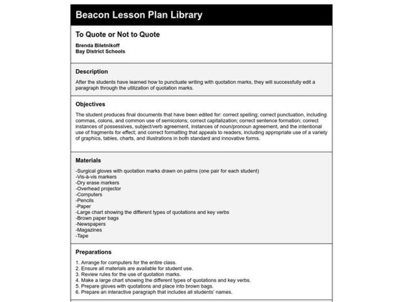 To Quote or Not to Quote Lesson Plan