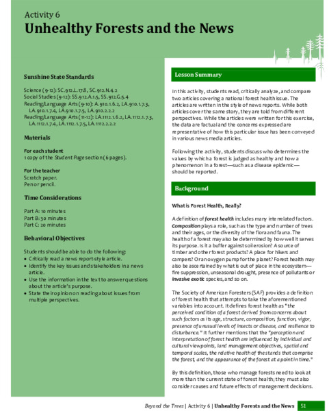 Unhealthy Forests and the News Lesson Plan