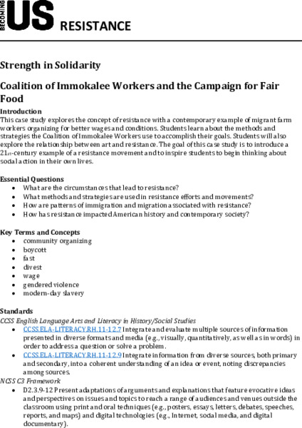 Strength in Solidarity: Coalition of Immokalee Workers and the Campaign for Fair Food Lesson Plan