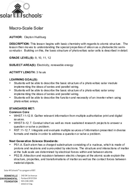 Macro-Scale Solar Lesson Plan