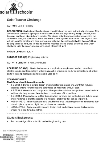 Solar Tracker Challenge Lesson Plan