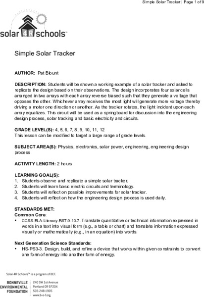 Simple Solar Tracker Lesson Plan