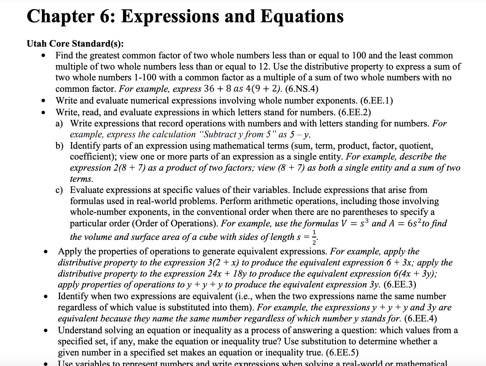Expressions and Equations Workbook