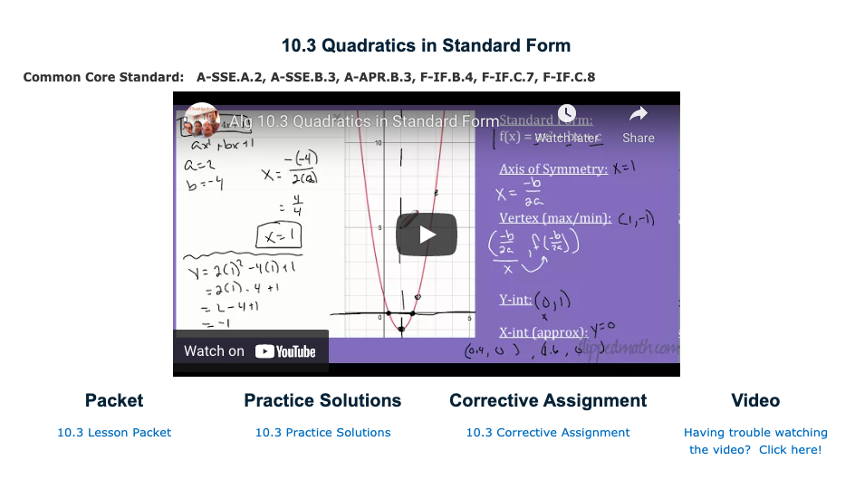 Quadratics in Standard Form Instructional Video