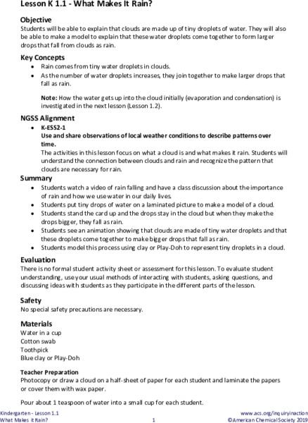 What Makes it Rain? Lesson Plan