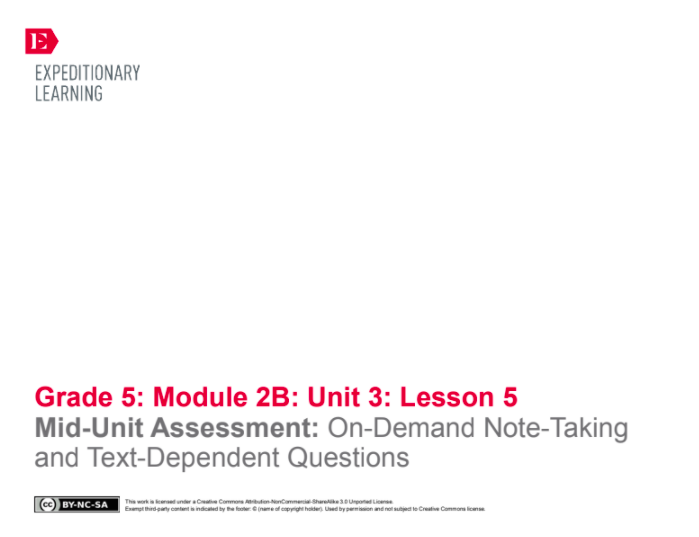 Mid-Unit Assessment: On-Demand Note-taking and Text-Dependent Questions Lesson Plan